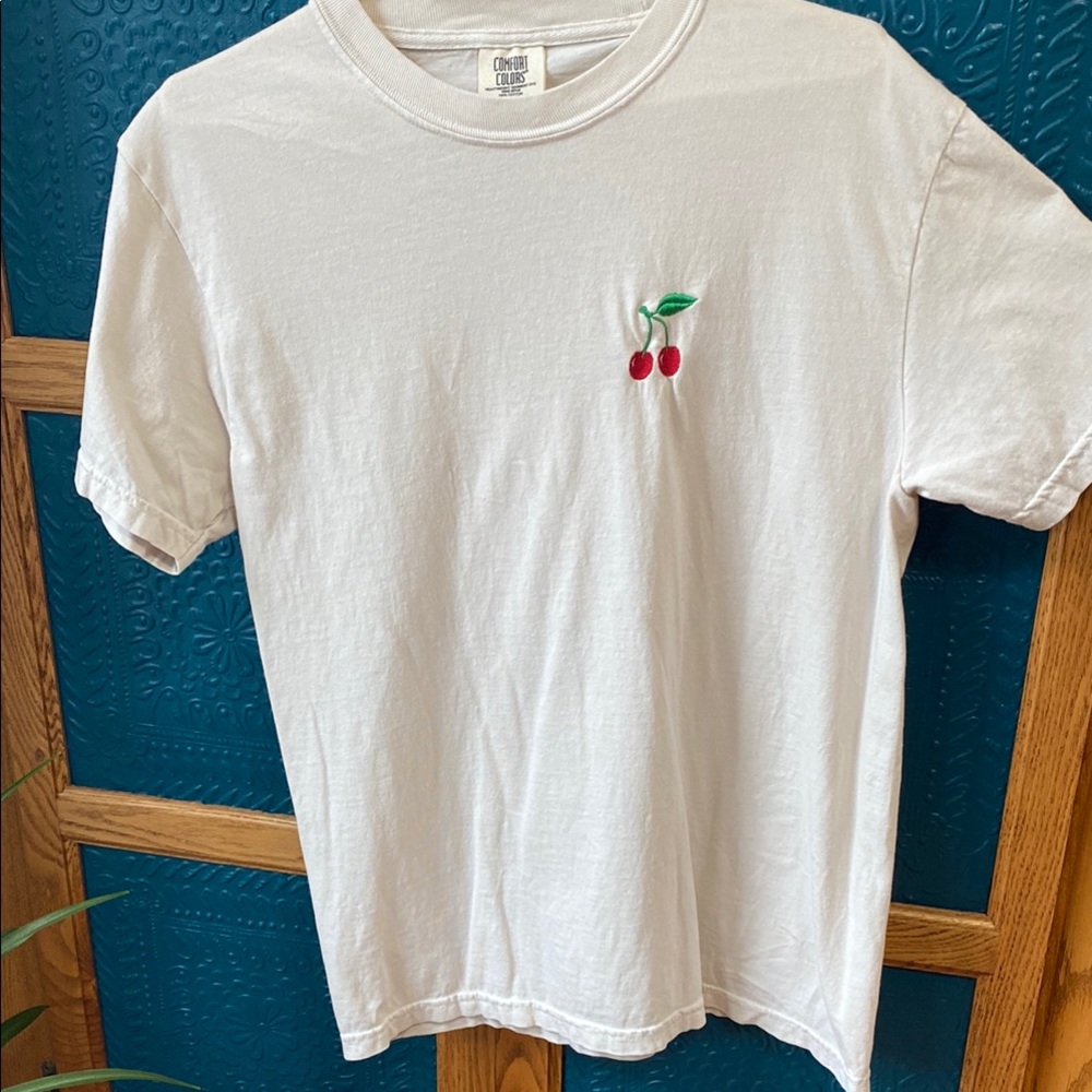 Cherry Embroidered Cream T-Shirt